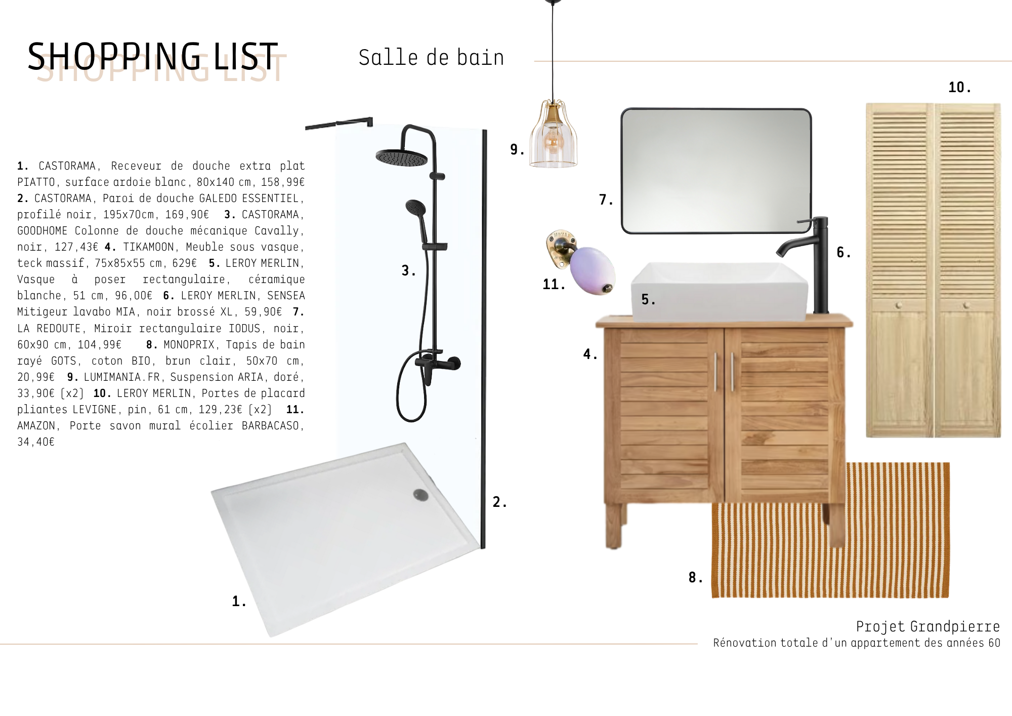 shopping list salle de bain